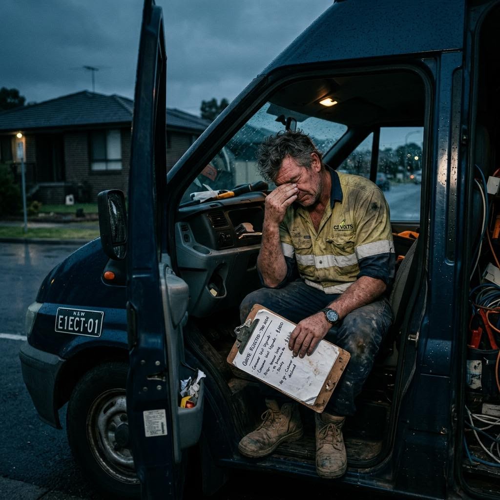 Tradie exhausted in van after a dead quote